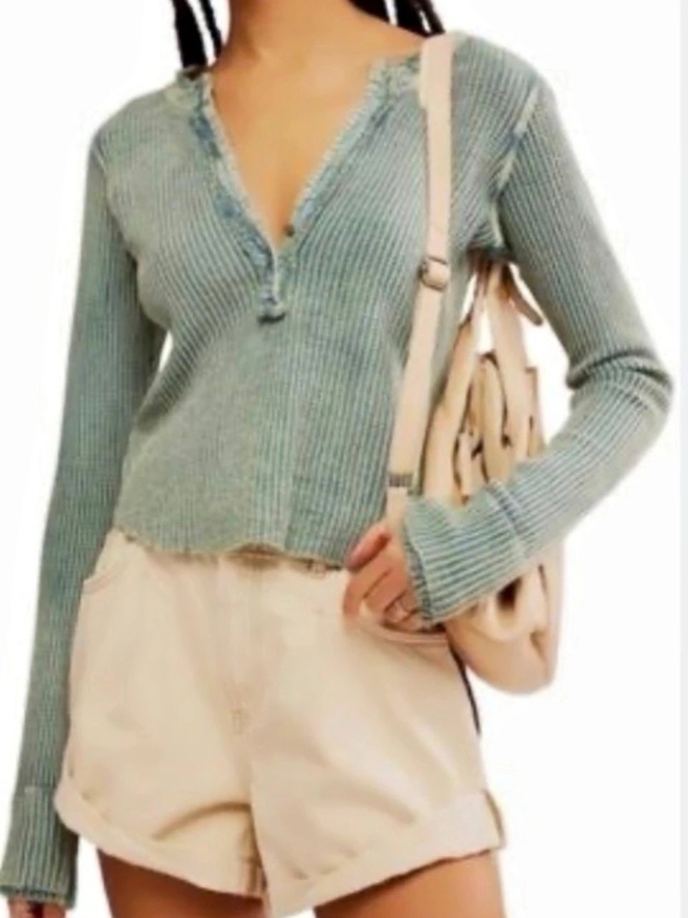 Free People One Colt Thermal V-Neck Top Size Large